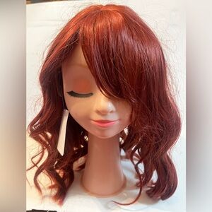 Auburn Curtain Bangs Curly Synthetic Wig Full Cap